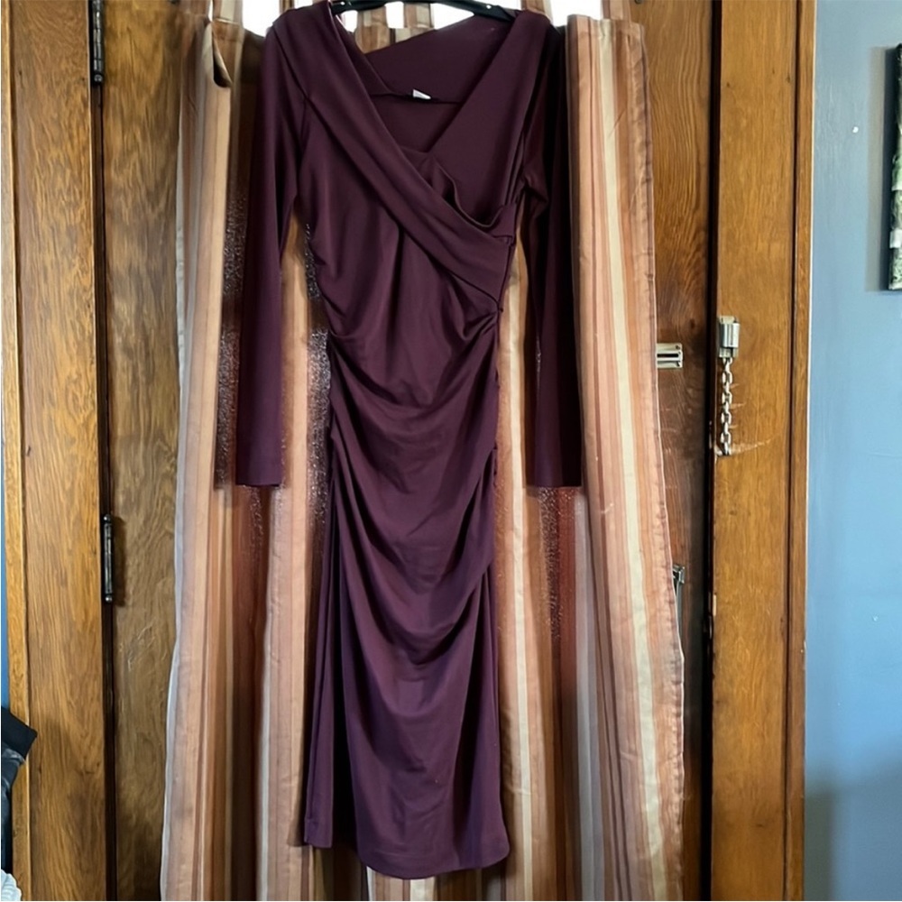Venus maroon midi dress cross over detail